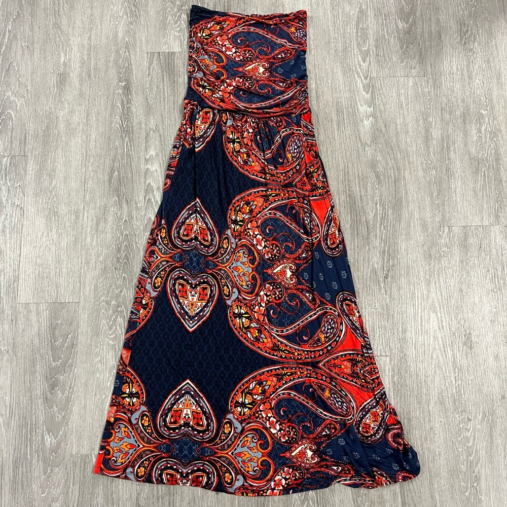 Lascana Strapless Paisley Bandeau Maxi Dress Red & Navy X30015 Size EUR 40/US 8